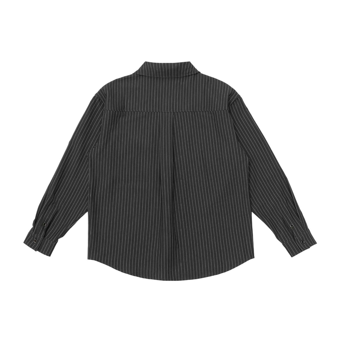 Unisex Randig Skjorta Jacka med Notch Krage och Lock Ficka
