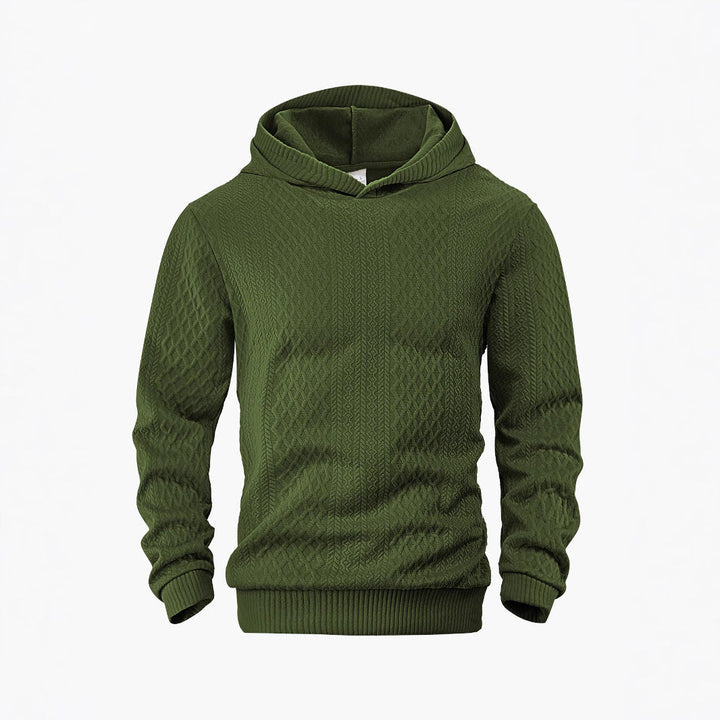 Herr Strukturerad Funnel Neck Pullover med Huva och Honeycomb Jacquard