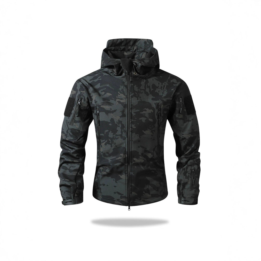 Herr Tactical Softshelljacka med Huva, Kamouflage Tryck och Multifunctional Fickor