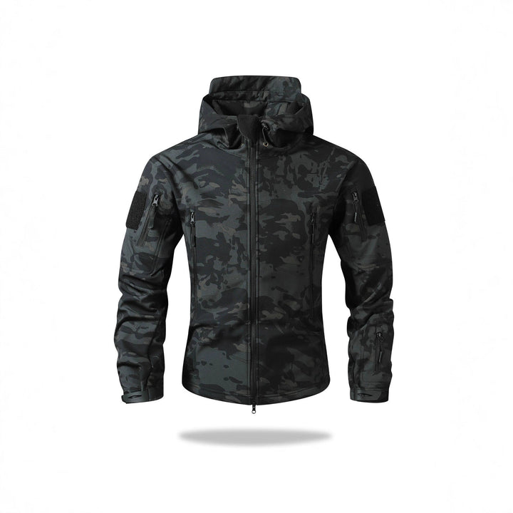 Herr Tactical Softshelljacka med Huva, Kamouflage Tryck och Multifunctional Fickor