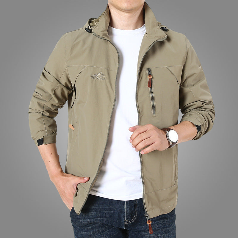 Herr Lätt Softshell Utomhus Jacka med Huva, Vind och Vattenavvisande Skal och Multifunctional Fickor