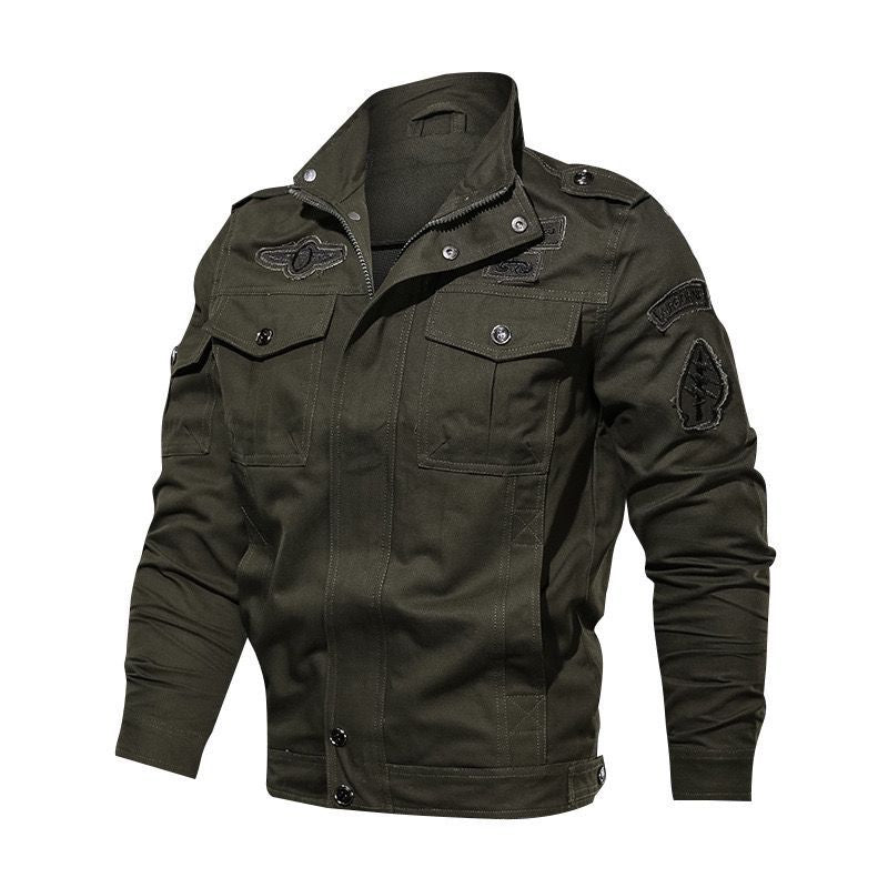 Herr lätt Canvas funktionsjacka i Militär Look med ståkrage, Epaulettes och Bröst fickor med lock