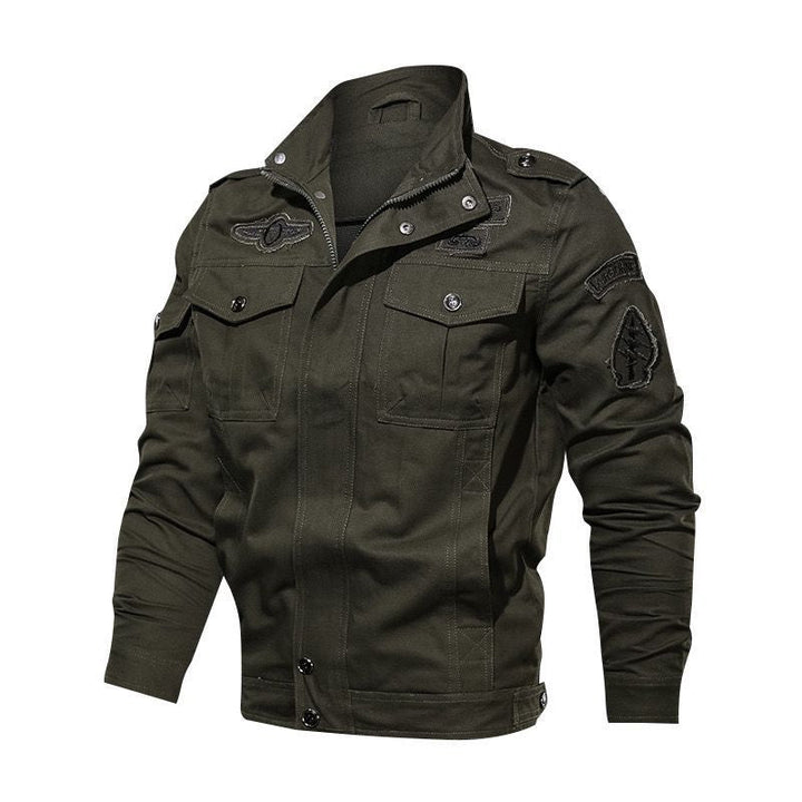 Herr lätt Canvas funktionsjacka i Militär Look med ståkrage, Epaulettes och Bröst fickor med lock