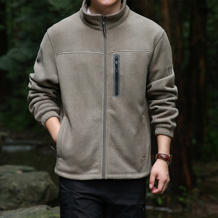 Herr Andningsbar Microfleece Jacka med Vattenavvisande Bröst Zip Knapplist och Stående Krage