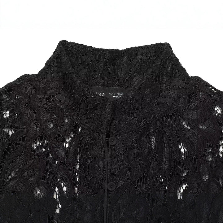 Dam Kort Lace Jacka med Stå Krage och Knapp Knäppning
