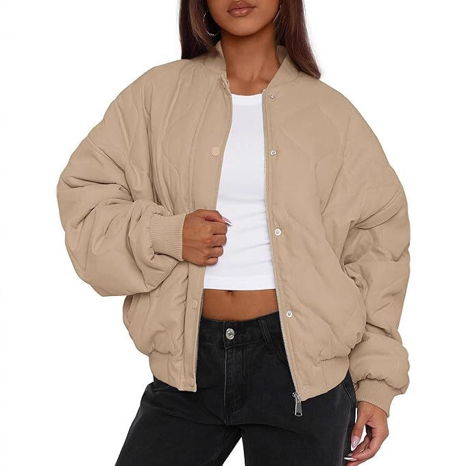 Dam oversize kviltad bomber jacka med vadderad insulation och raglan ärmar