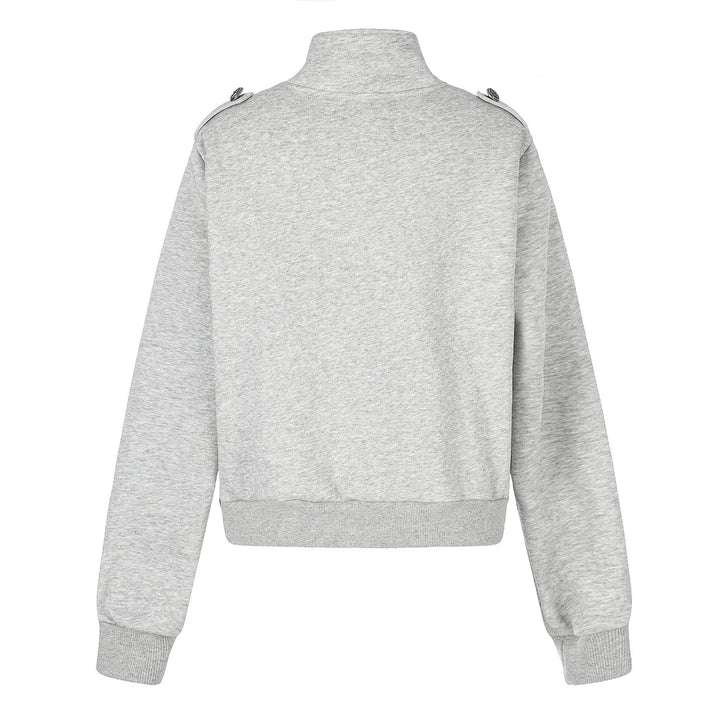 Dam Kort Sweat Jacka i Militär Stil med Ståkrage
