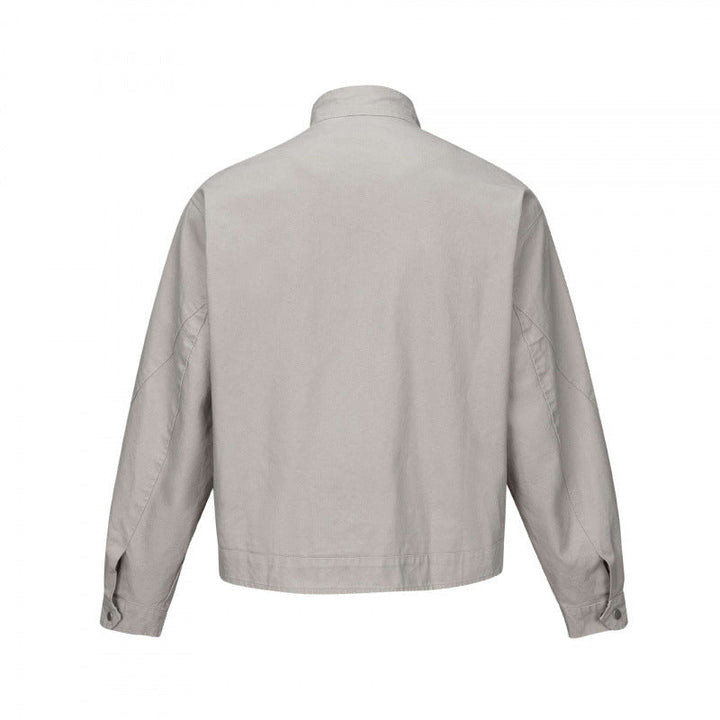 Herr cropped canvas blouson jacka med ståkrage, fickor med dragkedja, och rutig foder