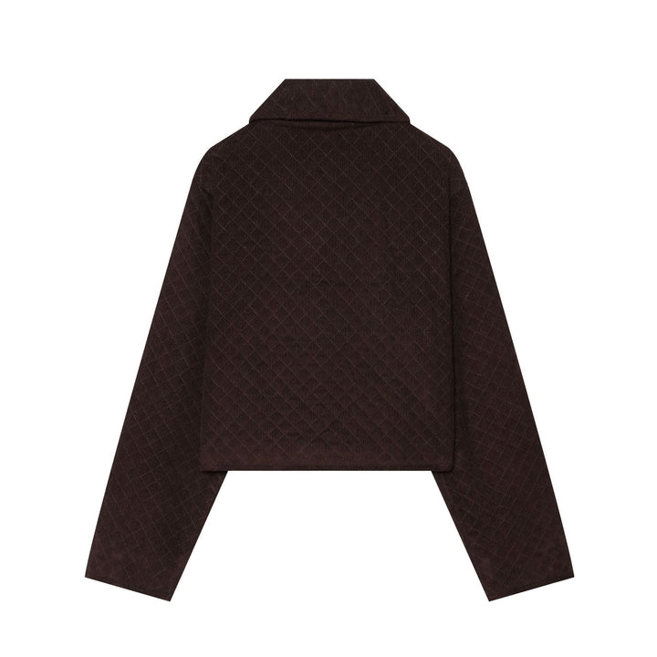 Dam Kort Quiltad Cord Jacka med Rounded Krage och Lock Fickor