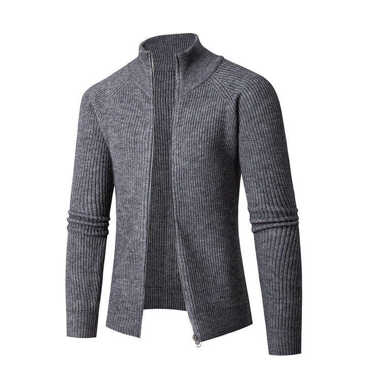 Herr Smal Dragkedja Cardigan Gjord av Merino Mix med Ribbad Structure och Raglanärmar