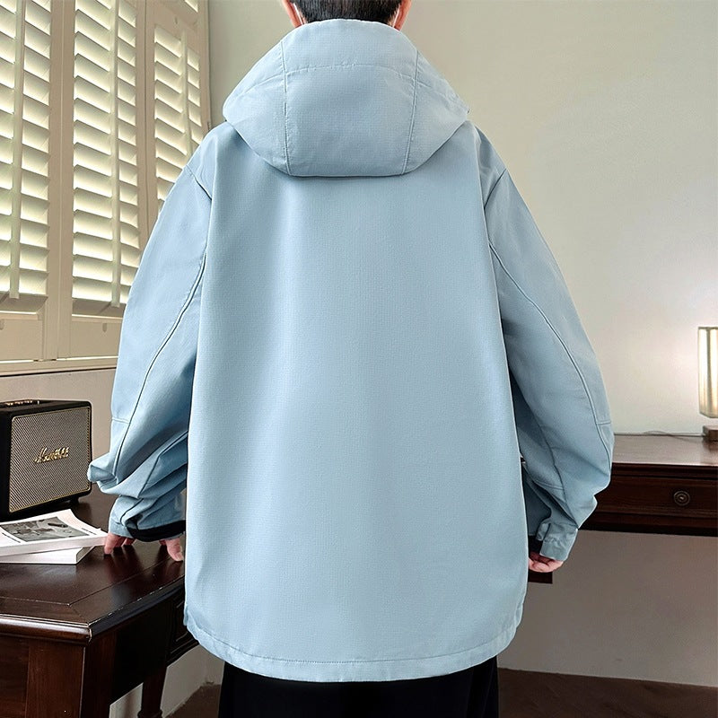 Herr Boxig med Huva Softshell Jacka med Concealed Dragkedja, Multifunctional Fickor med Dragkedja &amp; Oversized Skärning