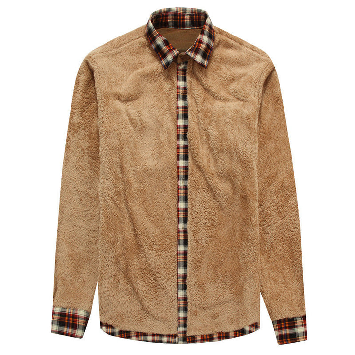 Herr Rutig Fleecefodrad Flannel Skjorta med Manchester Axel Yoke