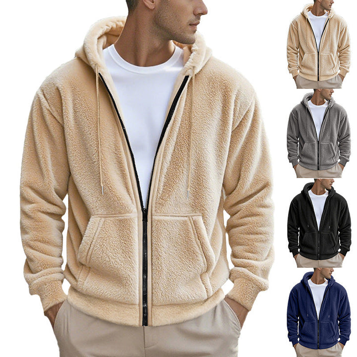 Herr Nan Sherpa Fleece Jacka med Huva med Hel Dragkedja och Hidden Sidofickor