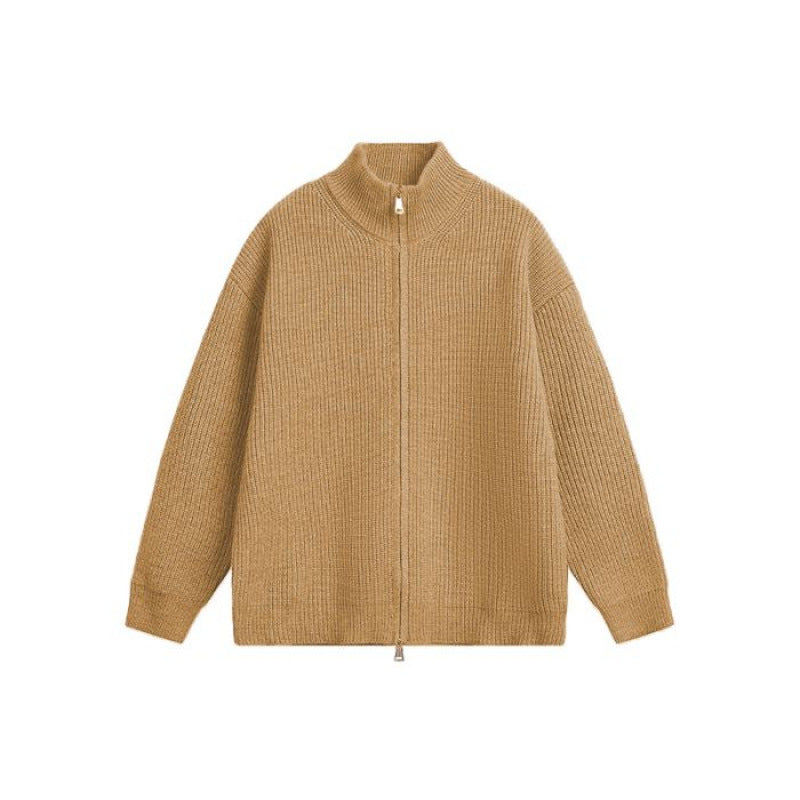 Unisex oversize Knit Zip jacka med ståkrage och Ribbed muddar