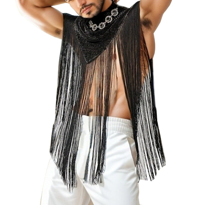 Dam Lång Fringed Cape med Turtleneck och V-Shaped Insert