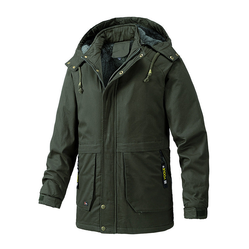 Herr Canvas Parkas med Sherpa Foder, Extended Skärning och Funktion Arm Ficka