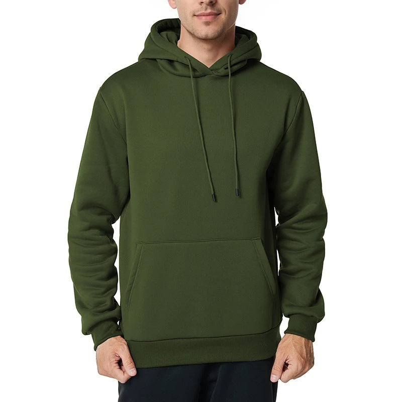 Herr Nan Minimalistisk Luvtröja med Mjuk Fleece Foder och Känguruficka