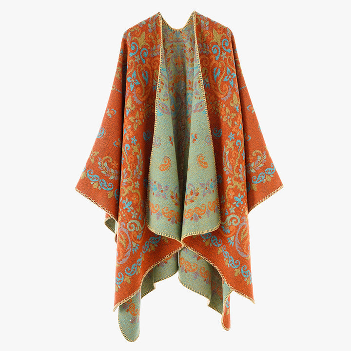 Dam Reversible Ornamental capeponcho med Fine Jacquard Structure