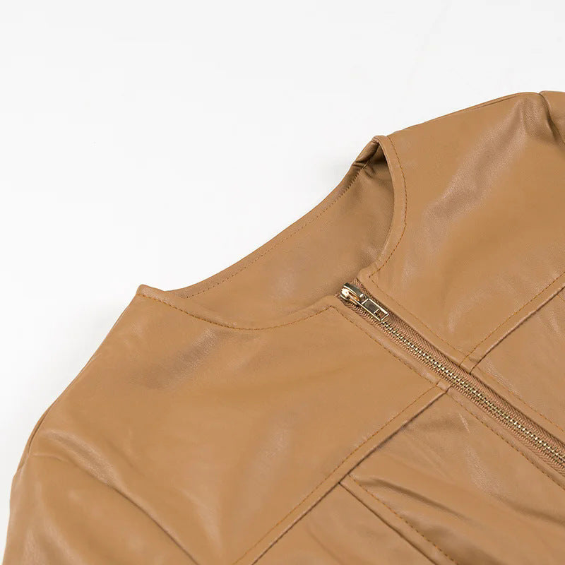 Dam lätt vegan läderjacka med round neckline, figursydd passform och hel dragkedja