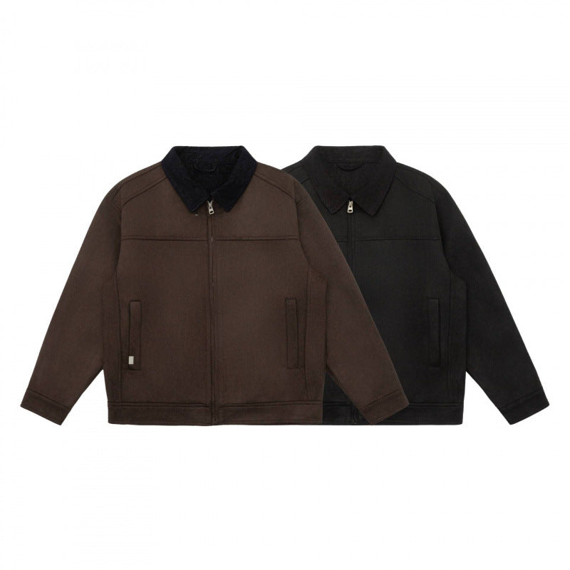 Herr boxig Dragkedja Blouson Jacka med Cord Krage och Minimalistisk sidofickor