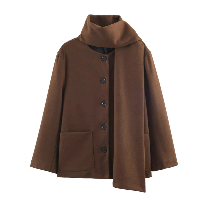 Dam boxy jacka i ullblandning med voluminous tube krage och patch front pocket