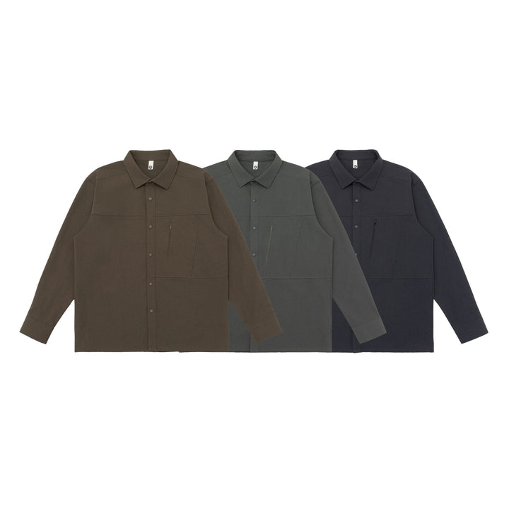 Unisex Oversized Skjorta Jacka i Utility Stil med Concealed Tryckknappsslå och Diagonal Dragkedja Ficka