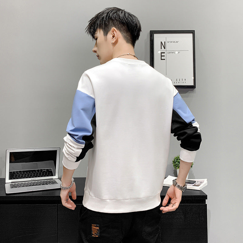 Herr Lätt Colorblock College-Tröja med Round Neck, Ribbstickade Muddar &amp; Minimalistisk Logo Embroidery