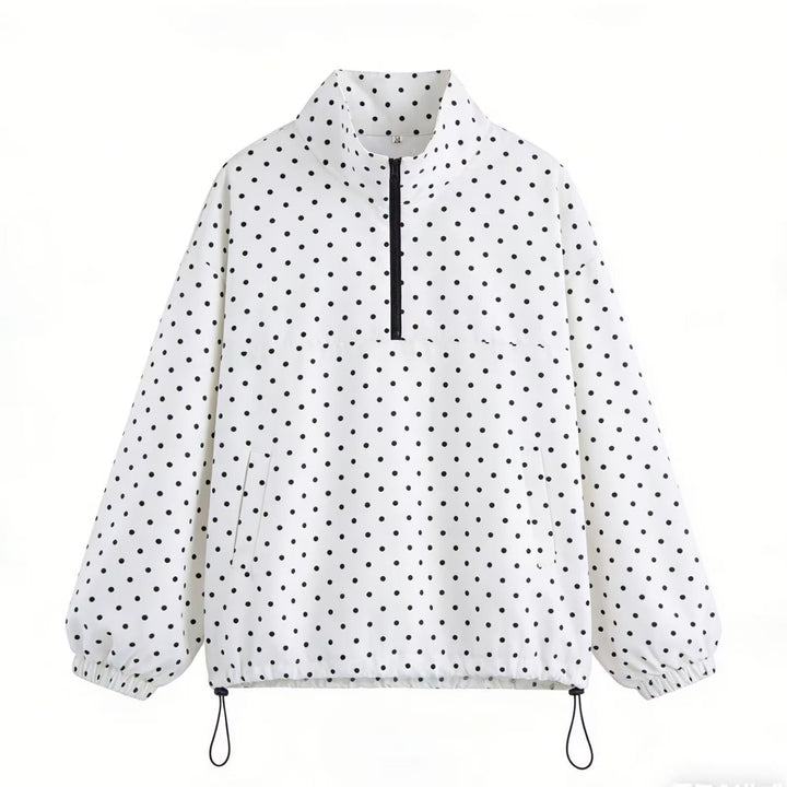 Dam Lätt Dotted Anorak med Halv Dragkedja och Dragsko