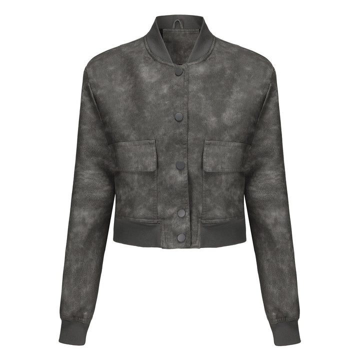 Dam kort crop konstläderjacka i blouson stil med snap front och flap fickor