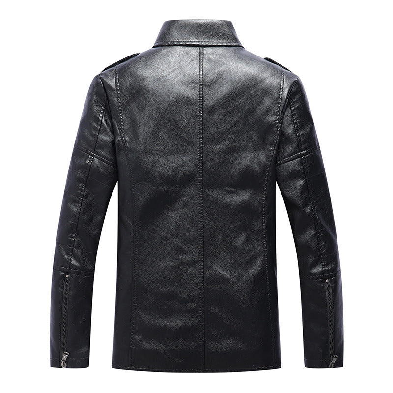Herr Smal Passform Konstläder Biker Jacka med Quiltad Arm Panels och Lapel Krage