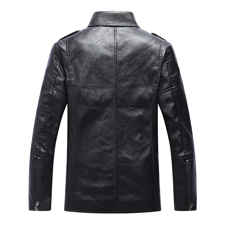 Herr Smal Passform Konstläder Biker Jacka med Quiltad Arm Panels och Lapel Krage