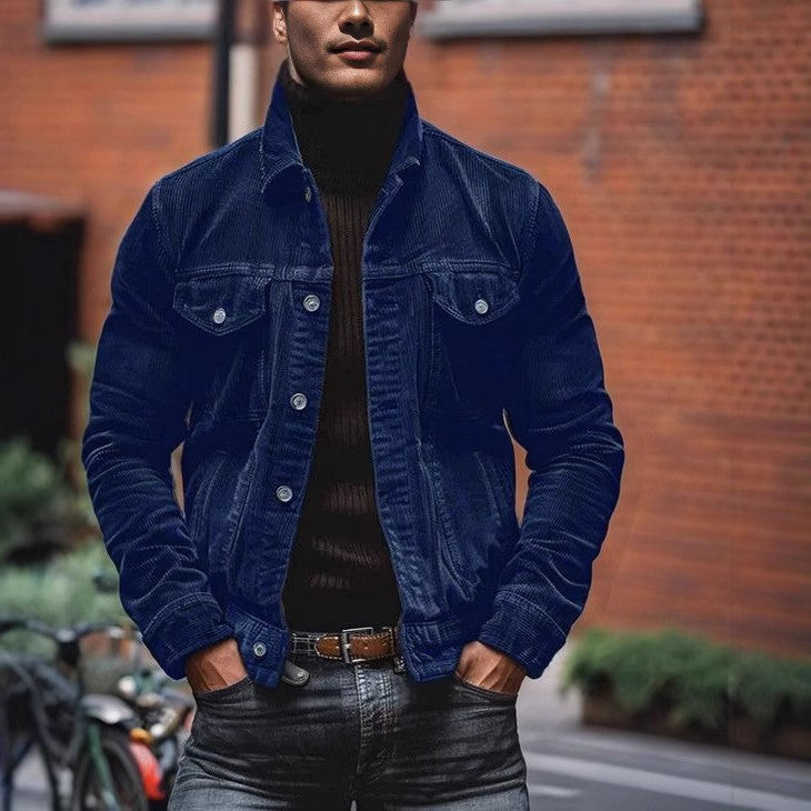 Herr Fin Manchester Trucker Jacka med Bröst Lock Fickor och Tailored Siluett