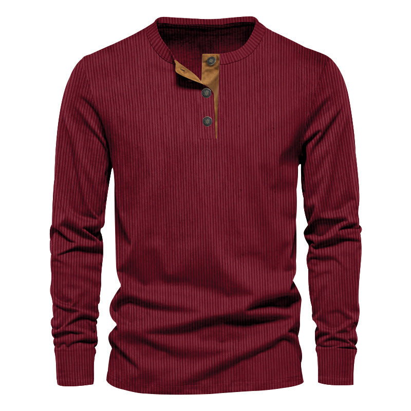 Herr Stickad Termisk Henley med Contrast Knapplist och Ribbstickade Muddar