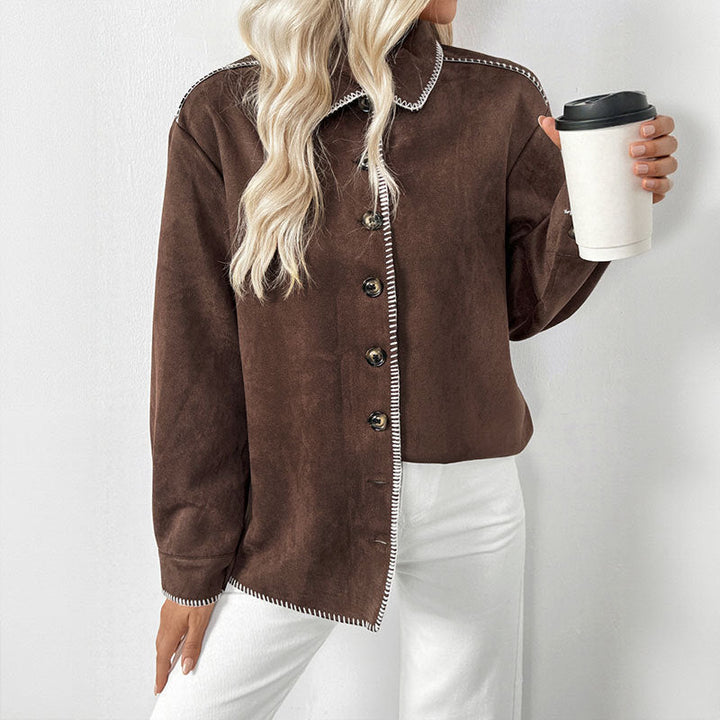 Dam Elegant Skjortjacka Tillverkad av Suede Läder Imitation