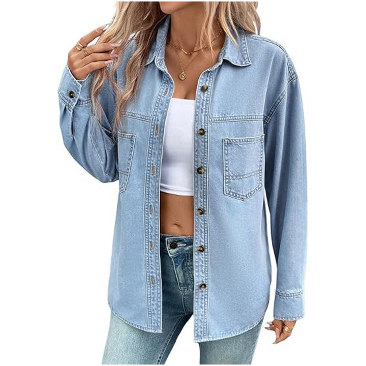 Dam oversize denim skjortjacka in Washed look med bröstfickor och hel knappslå
