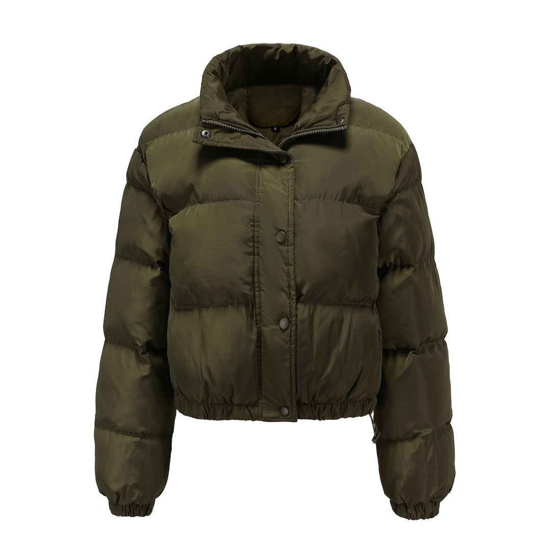 Dam kort quiltad vinterjacka med ståkrage och drawstring