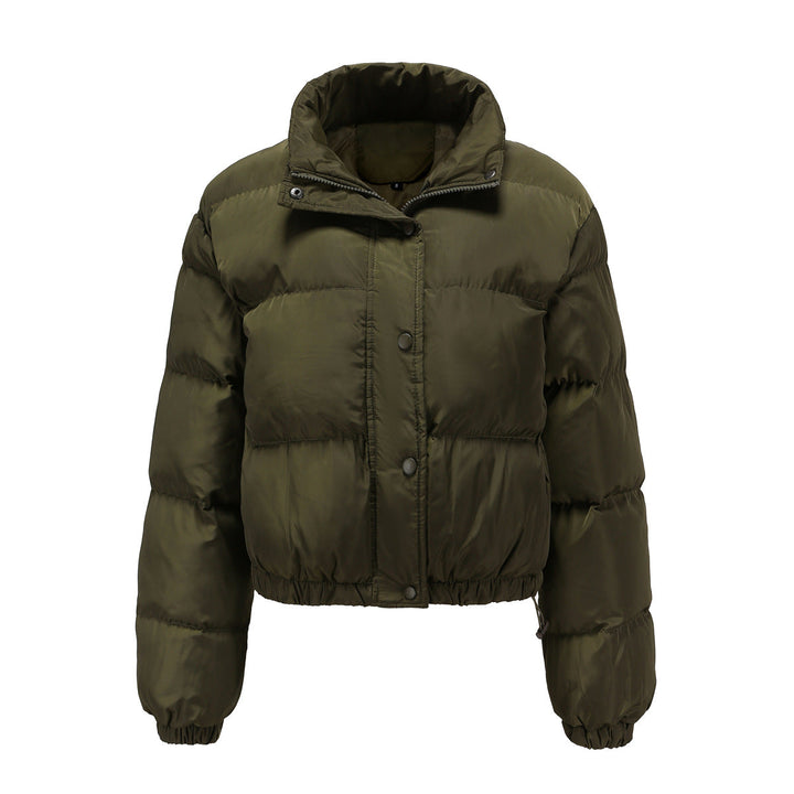 Dam kort quiltad vinterjacka med ståkrage och drawstring