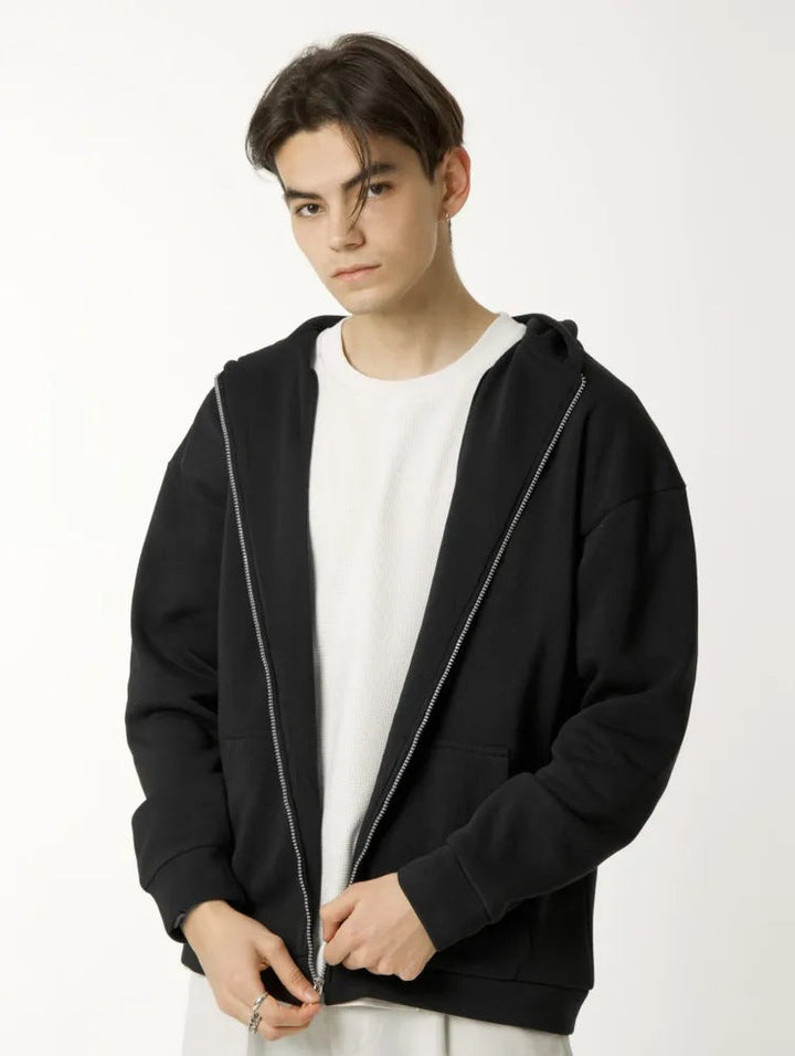 Herr Nan Minimalistisk Dragkedja Luvtröja med Clean Oversized Skärning och Mjuk French Terry Foder