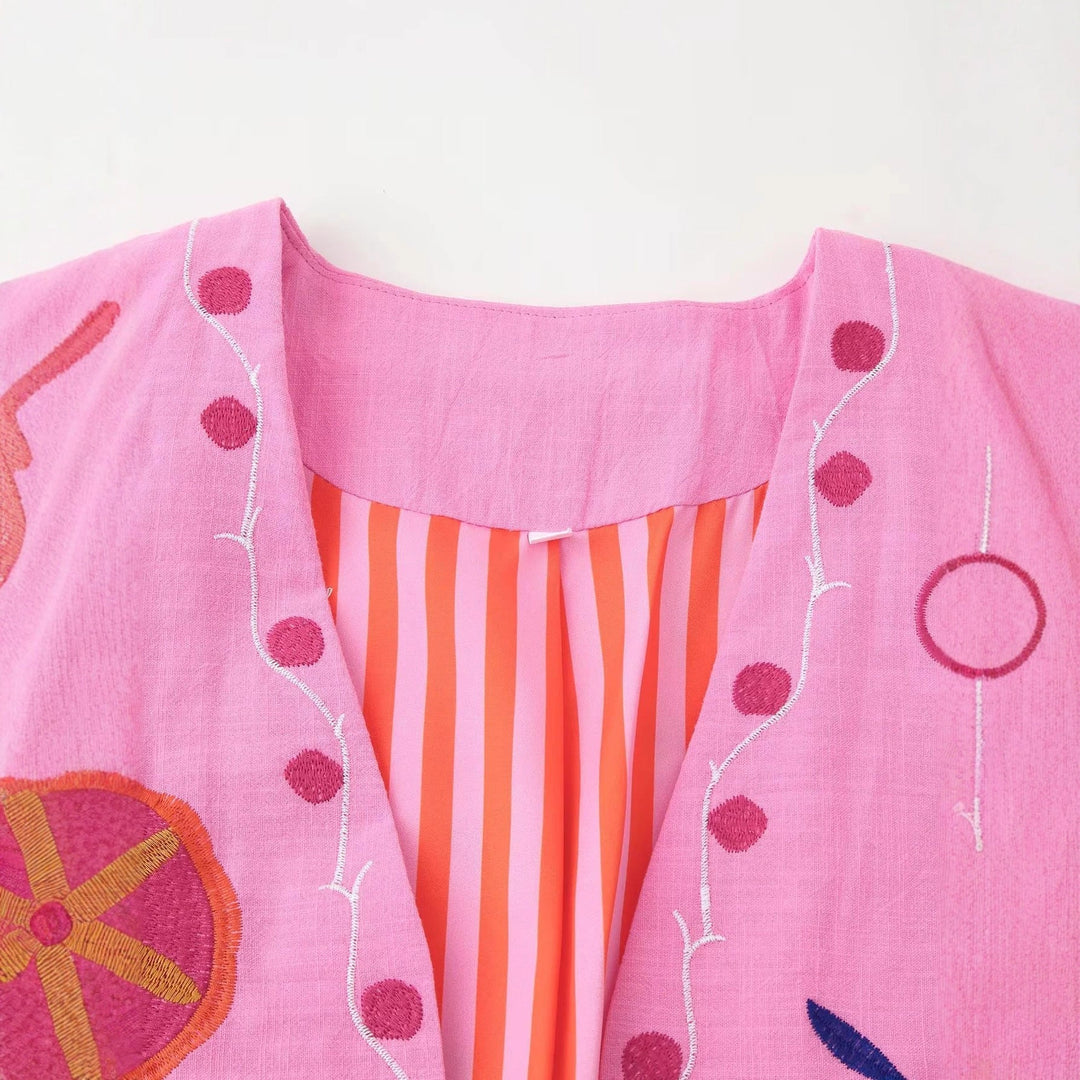 Dam lätt embroidered bomull kimono jacka i Boho stil med tie bälte