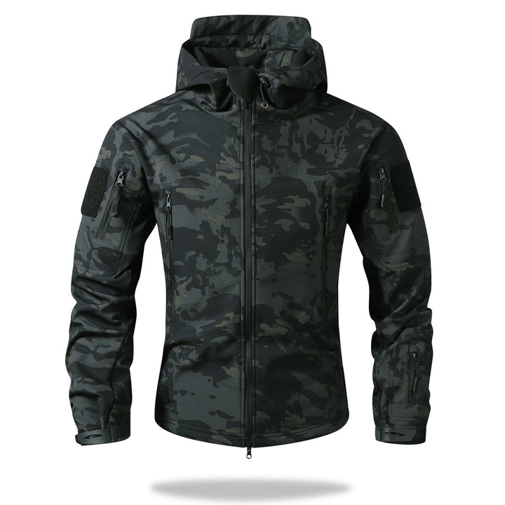 Herr Tactical Softshelljacka med Huva, Kamouflage Tryck och Multifunctional Fickor
