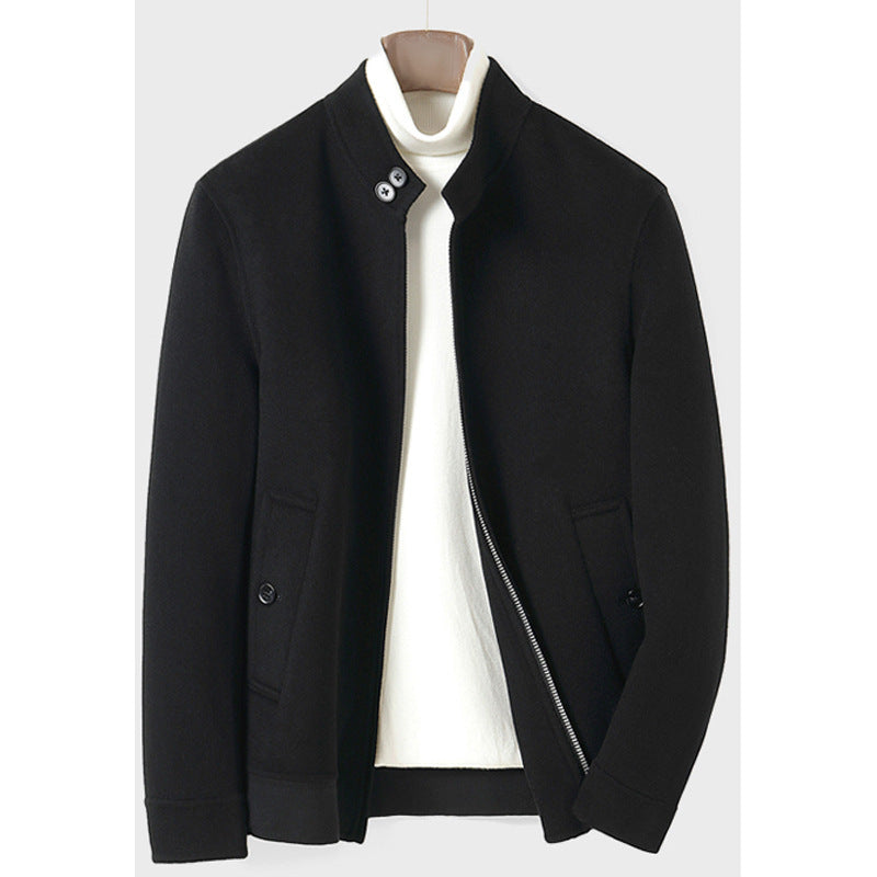 Herr Modern Ullblandning Blouson med Hög Ståkrage, Dold Dragkedja och Buttoned Fickor