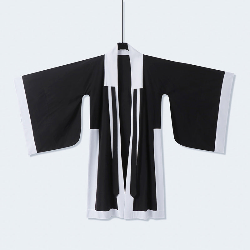 Unisex oversize Kimono-kofta med kontrast trim, knytband och utanpåfickor