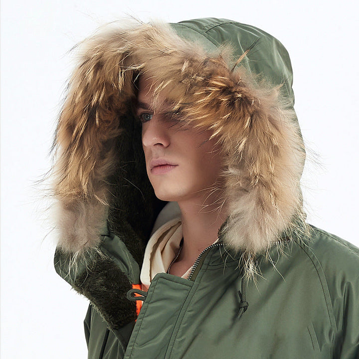 Herr Kraftig Termisk Parka i Expedition Stil med Faux Fur Huva och Multi-Pockets