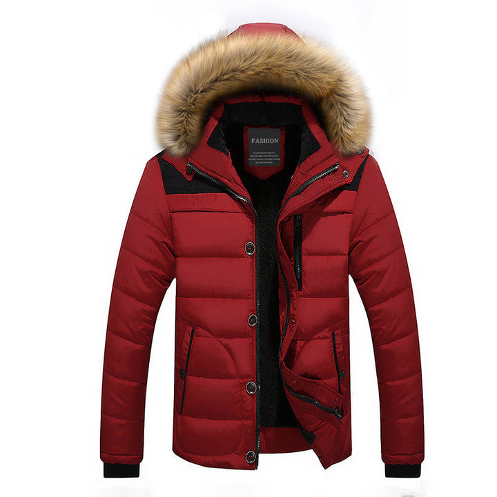Herr Termisk Parka i Urban Utomhus Stil med Uttagbar Faux Fur Huva och Microfleecefoder
