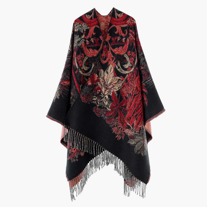 Dam Jacquard-Woven Fringe poncho i Tapestry look