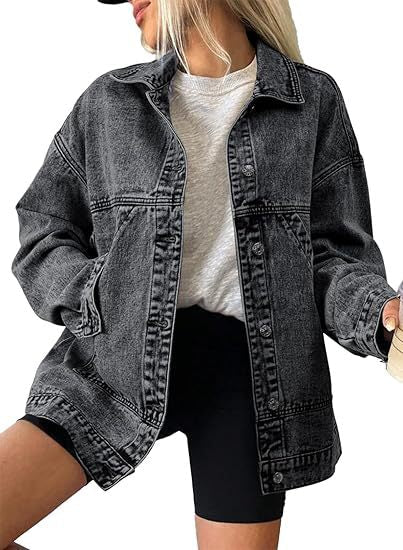 Dam oversize denimjacka med låg Yoke, Straight fåll och Vintage tvätta