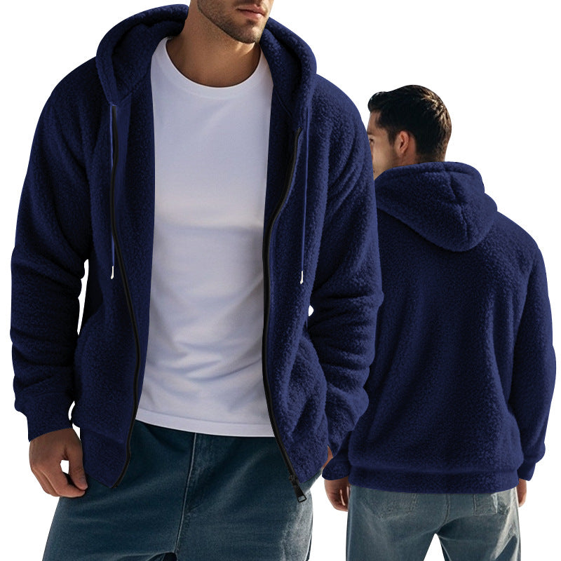 Herr Nan Sherpa Fleece Jacka med Huva med Hel Dragkedja och Hidden Sidofickor