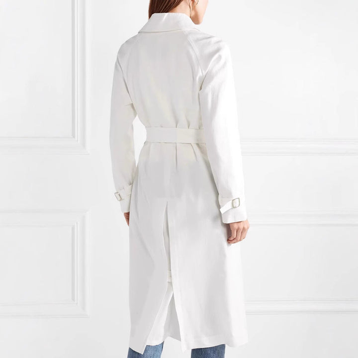 Dam Mid-Length Single-Breasted trenchcoat med Storm Flap och justerbar muddar