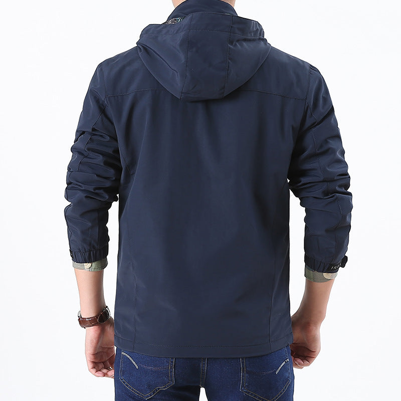 Herr Lätt Vattenavvisande Softshell Hoodie Jacka med Zip Fickor och Ärm Detalj