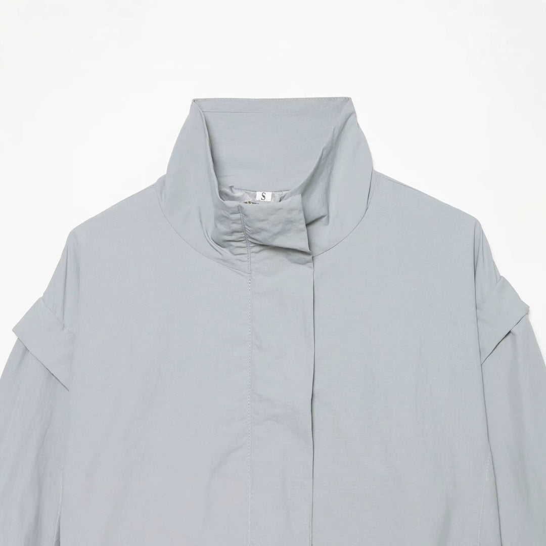 Dam Lätt Kort Blouson med Hög Stå Krage och Dold Front